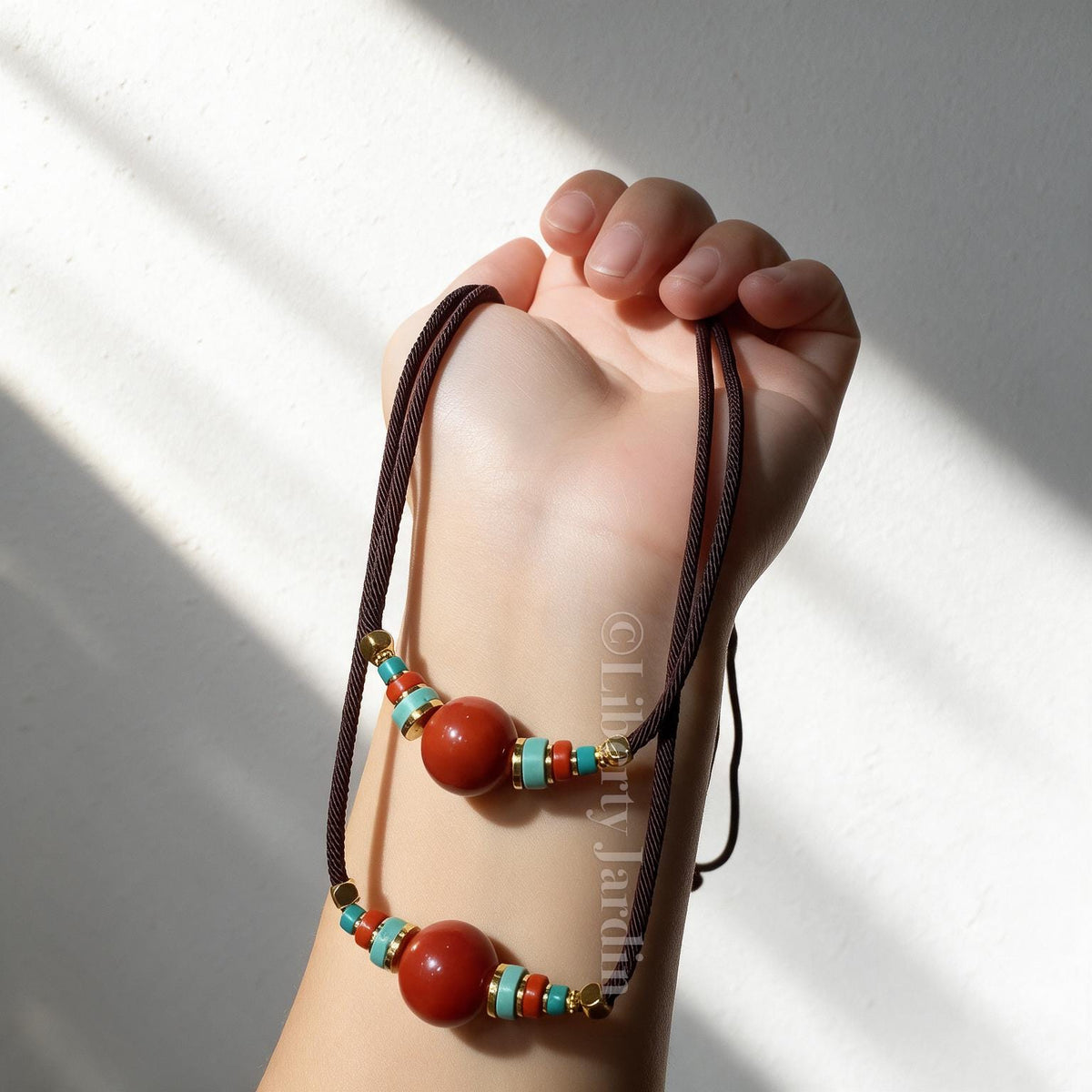 Red Southern Agate Baoshan Pendant Necklace, Natural Turquoise, Adjustable Beaded Choker, Sustainable Certified Jewellery