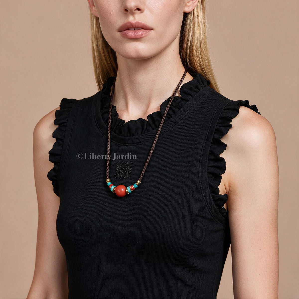 Red Southern Agate Baoshan Pendant Necklace, Natural Turquoise, Adjustable Beaded Choker, Sustainable Certified Jewellery