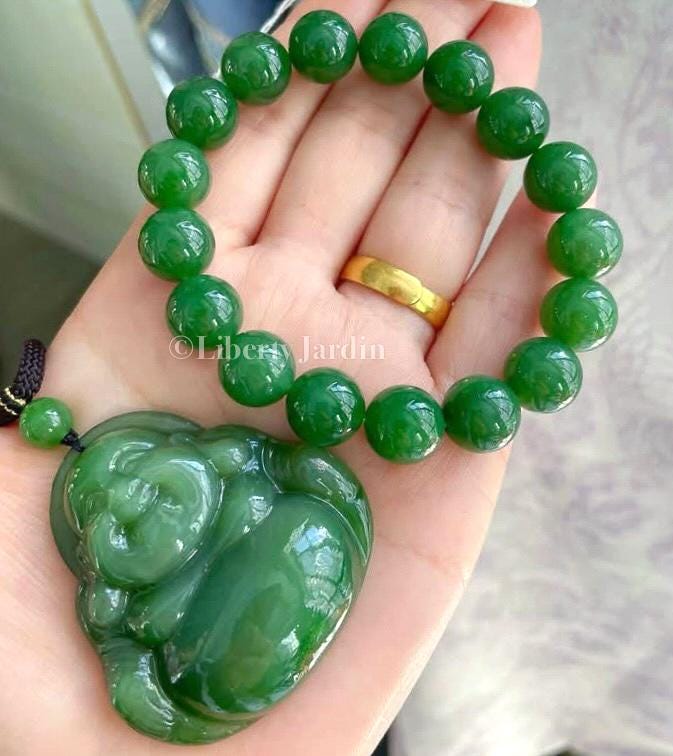 12mm Bracelet Buddha Pendant Necklace, Natural Russian Nephrite Jade, Certified Non-treated Gemstone, Effortless Accessories
