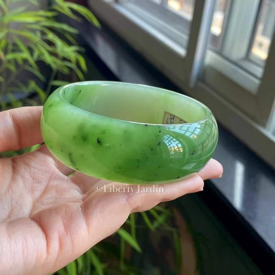 60mm Collectible Russian Nephrite Bangle, Statement Distinctive Armband, Certified Non-treated Jade, Heirloom Jewellery Accessories