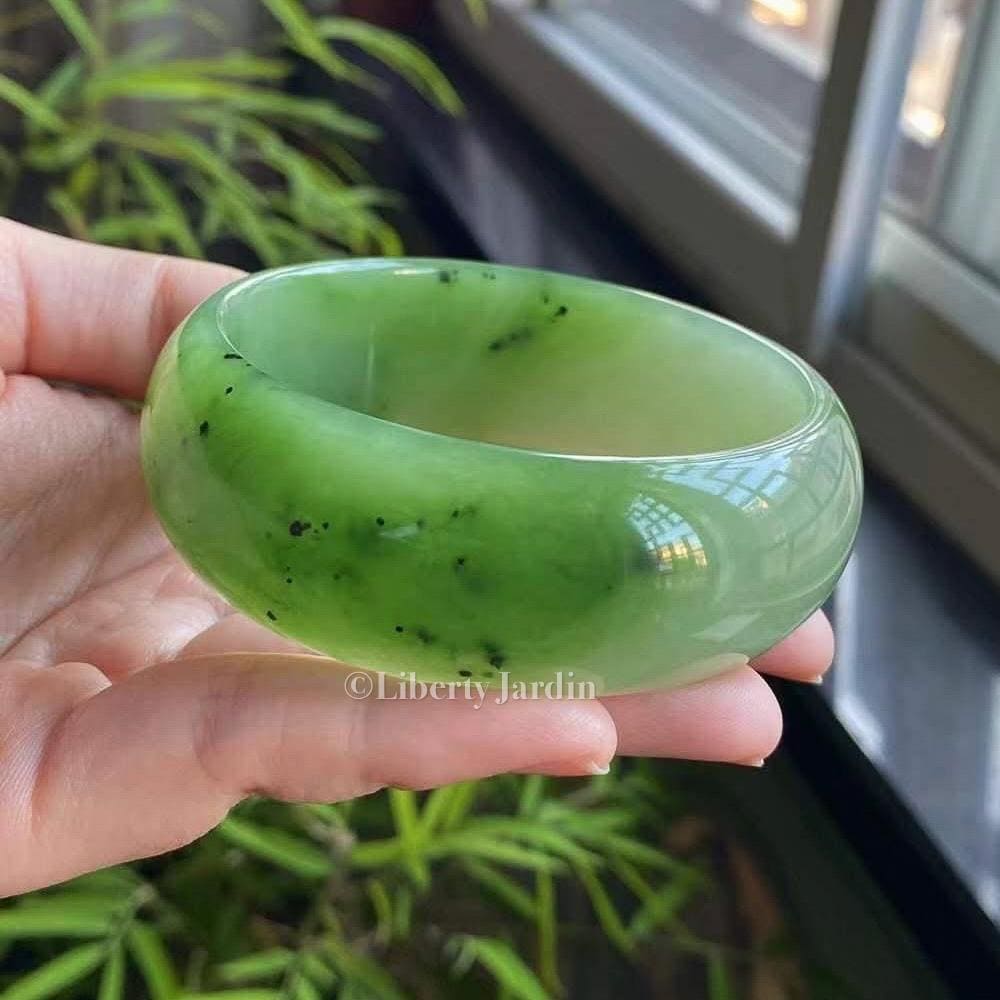 60mm Collectible Russian Nephrite Bangle, Statement Distinctive Armband, Certified Non-treated Jade, Heirloom Jewellery Accessories
