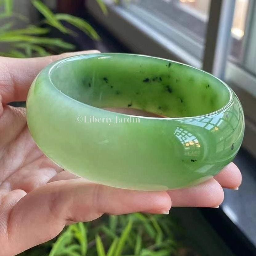60mm Collectible Russian Nephrite Bangle, Statement Distinctive Armband, Certified Non-treated Jade, Heirloom Jewellery Accessories