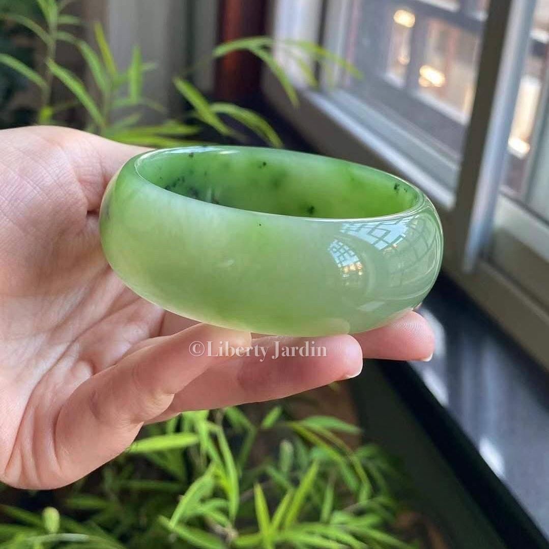 60mm Collectible Russian Nephrite Bangle, Statement Distinctive Armband, Certified Non-treated Jade, Heirloom Jewellery Accessories