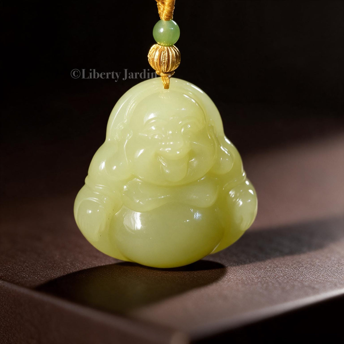 Natural Nephrite Jade Necklace , Smiling Buddha Pendant, Lucky Prosperity Healing, Handmade Jewellery, Vivid Huangkou