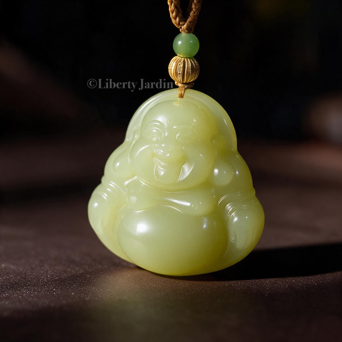 Natural Nephrite Jade Necklace , Smiling Buddha Pendant, Lucky Prosperity Healing, Handmade Jewellery, Vivid Huangkou