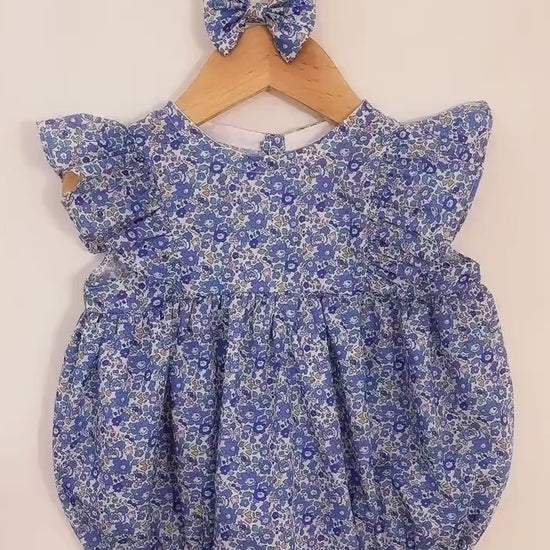 Liberty London Baby Bubble Romper, Ditsy Floral Print Playsuit, English Cotton Tana Lawn Onesie
