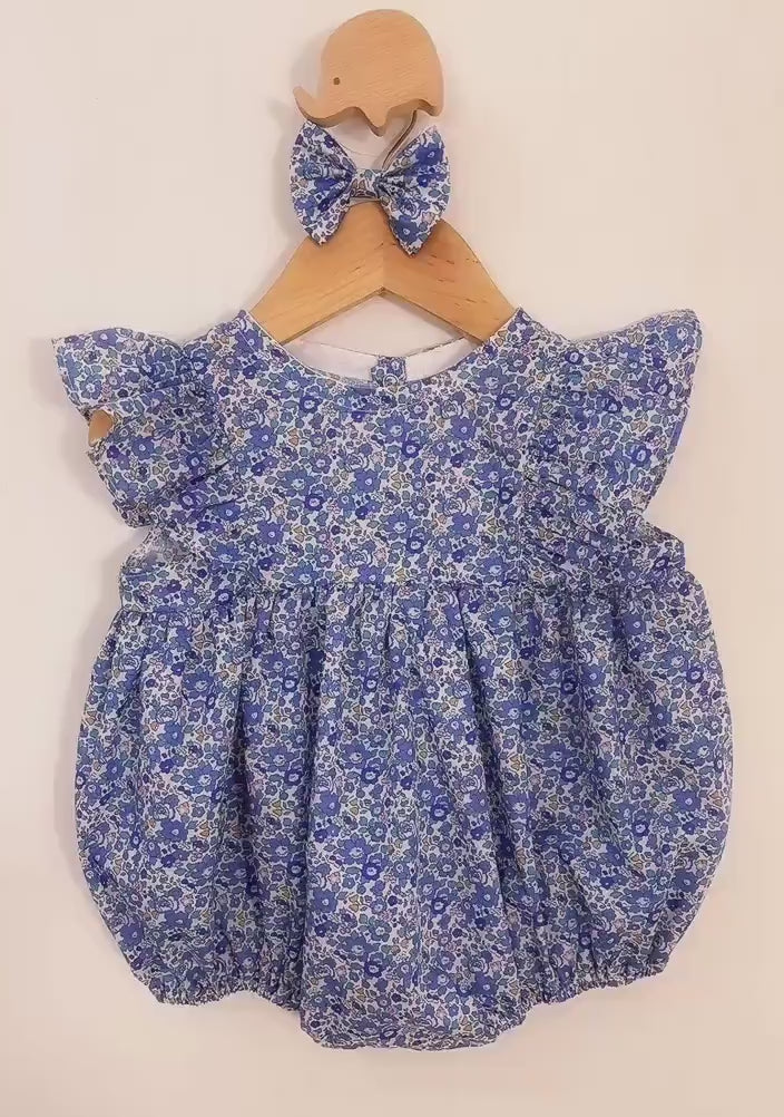 Liberty London Baby Bubble Romper, Ditsy Floral Print Playsuit, English Cotton Tana Lawn Onesie