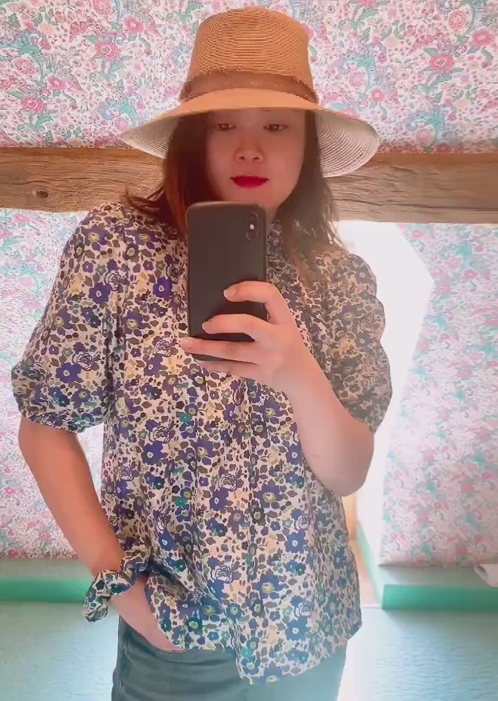 Liberty London Ruffle Collar Blouse: English Cotton Tana Lawn, 3/4 Sleeve Top