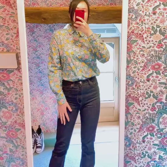 Liberty London Long Sleeve Shirt: Ditsy Botanical Dress Shirt, Button Through Top