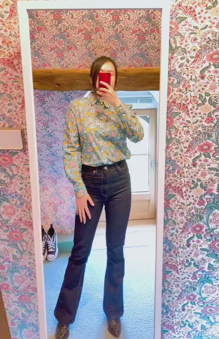 Liberty London Long Sleeve Shirt: Ditsy Botanical Dress Shirt, Button Through Top