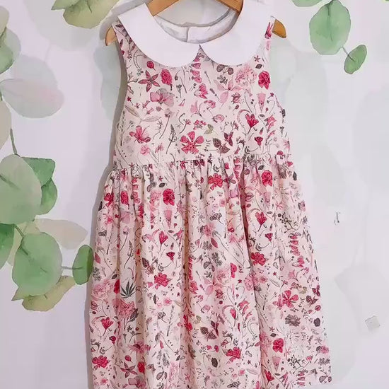Liberty London Floral-Print Dress, Peter-Pan Collared Wedding Flower Girl Gown, Sustainable Occasion Handmade Clothing