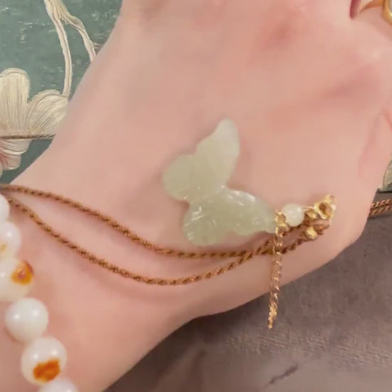 Butterfly Necklace, Natural Nephrite Jade Pendant, Handmade Accessories, Carved Stone Unique Piece, S925 Silver