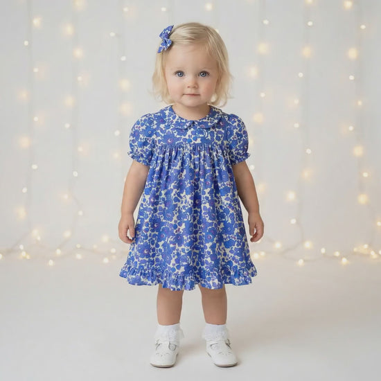 Liberty London Smock Peter-Pan Collared Short-sleeved Dress, Personalised Handmade Children-wear, Sustainable Ethical Cotton Clothing