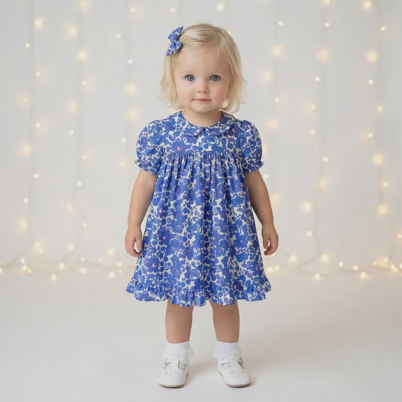 Liberty London Smock Peter-Pan Collared Short-sleeved Dress, Personalised Handmade Children-wear, Sustainable Ethical Cotton Clothing