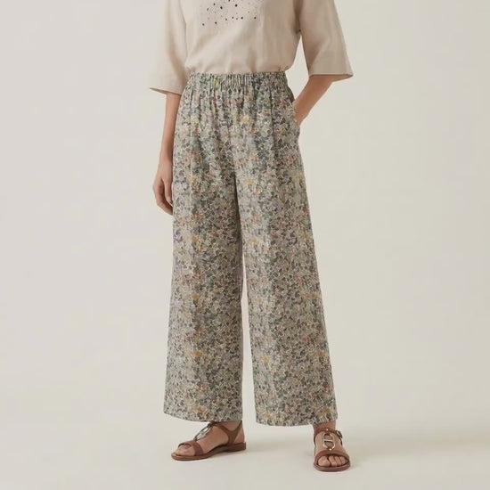 Liberty London Palazzo Pants, Handmade Botanical Floral-Print Trousers, Handmade Loungewear, Sustainable Womenswear, Cotton Clothing