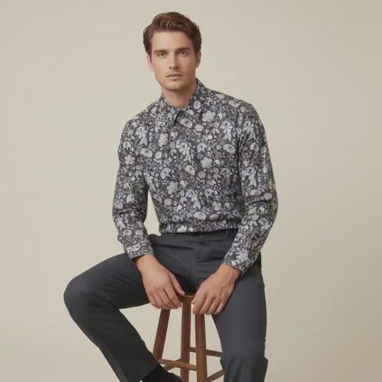 Liberty London Button-Up Long-Sleeved Men Dress Shirt, Handmade Sustainable Eco-friendly Tailoring Chemise, Slow-Fashioned Menswear