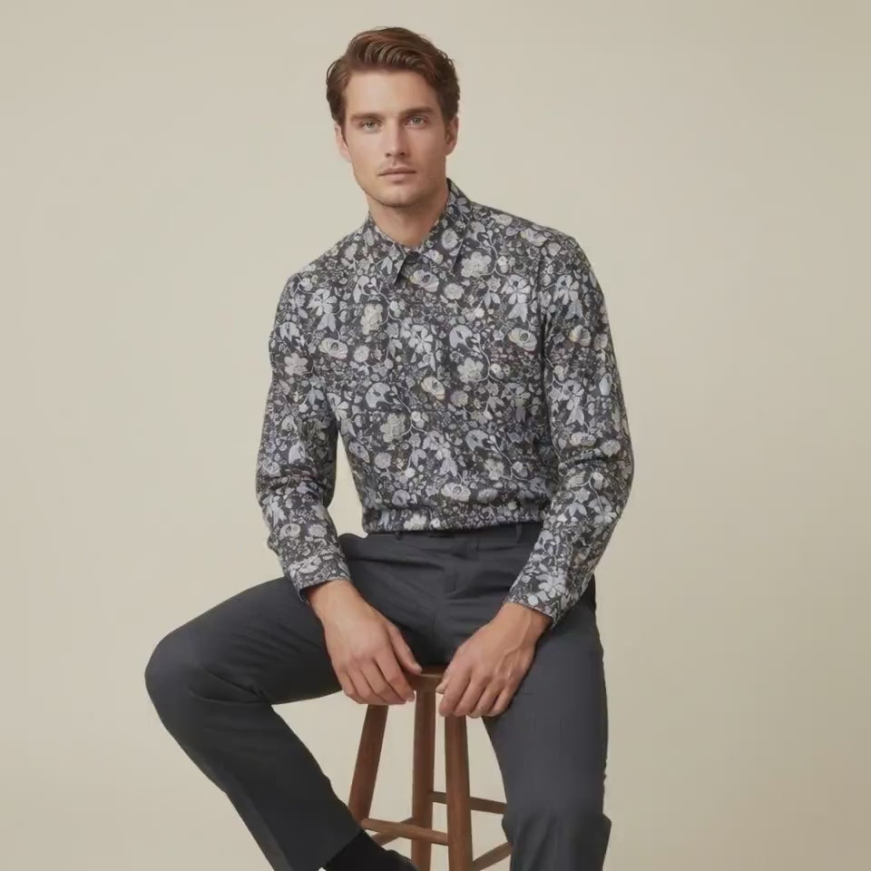 Liberty London Button-Up Long-Sleeved Men Dress Shirt, Handmade Sustainable Eco-friendly Tailoring Chemise, Slow-Fashioned Menswear