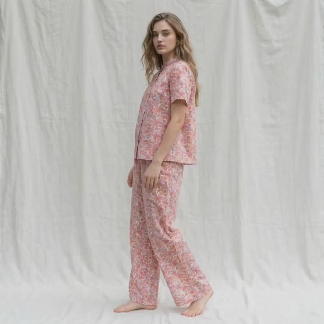 Liberty London Loungewear Clothing, Handmade Botanical Cotton Womenswear, Personalised Homewear, Customised Blouse Palazzo Trousers