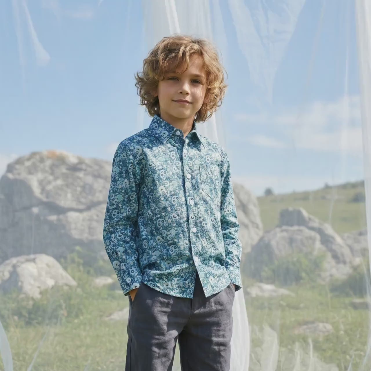 Liberty London Button-up Long-sleeved Shirt, Handmade Cotton Children Clothing, Personalised Tailoring Outfits, Botanical Chemise