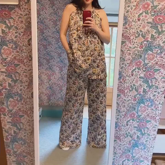 Liberty London Palazzo Pants: Floral Print Wide Leg Trousers