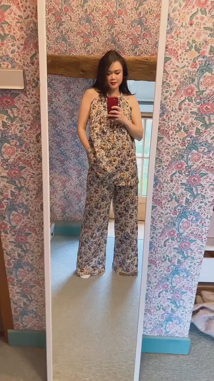 Liberty London Floral Loungewear Set, Cotton Tana Lawn Halter Top and Palazzo Pants