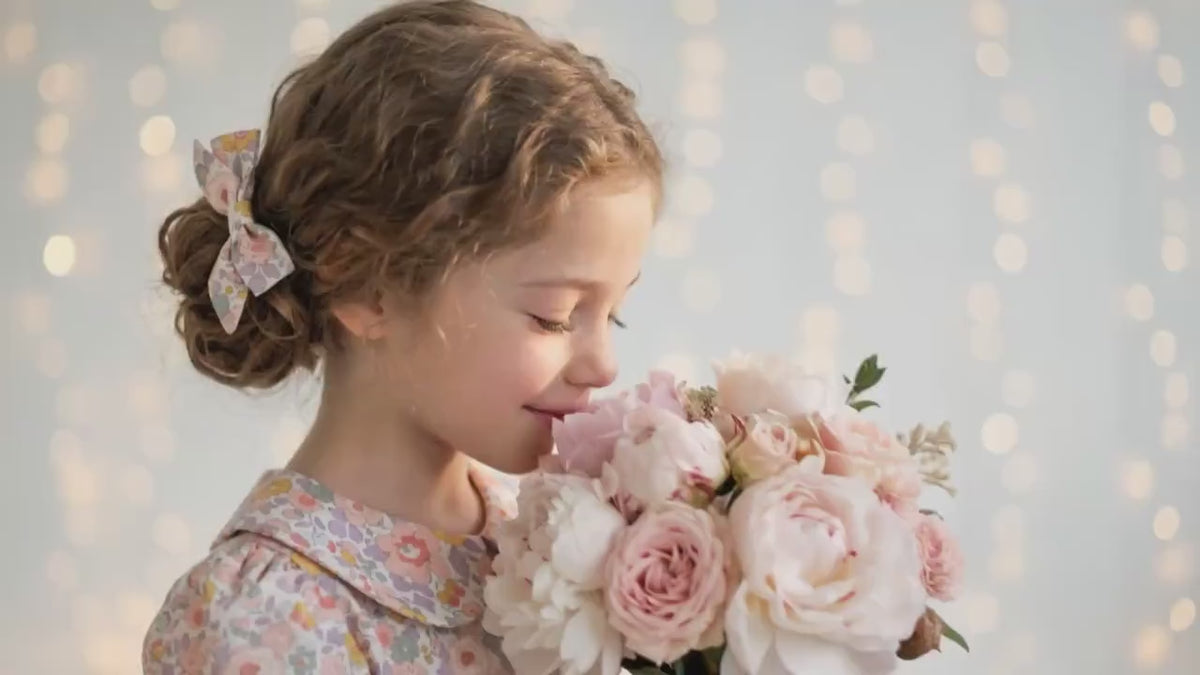 Liberty London Wedding Flower Girl Dress, Peter-Pan Collared Short-Sleeved Handmade Heirloom Gown, Sustainable Clothing