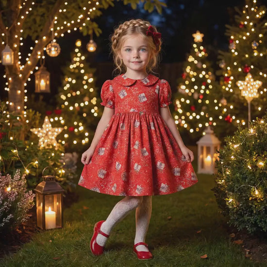CHRISTMAS Liberty London Dress, Handmade Children-wear, Sustainable Clothing, Customised Personalised Outfits, Peter-Pan Collared Gown