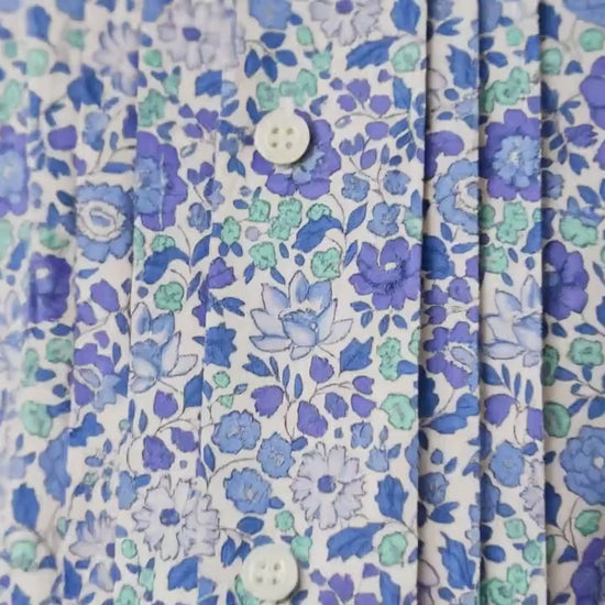 Liberty London Tana Lawn Boy Shirt, Blue Ditsy Floral Print, Button Up Top