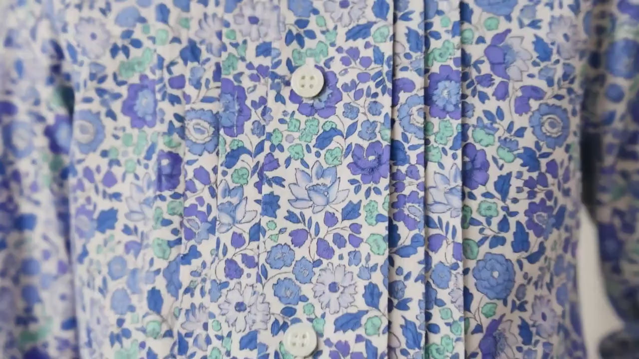 Liberty London Tana Lawn Boy Shirt, Blue Ditsy Floral Print, Button Up Top