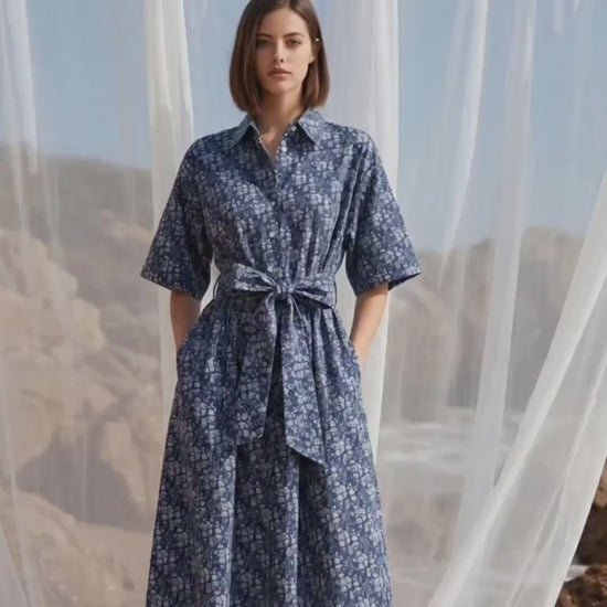 Liberty London Short Sleeves Collared Shirtdress, Handcrafted Womenswear, Sustainable Cotton Clothing, Personalised Versatile Outfits