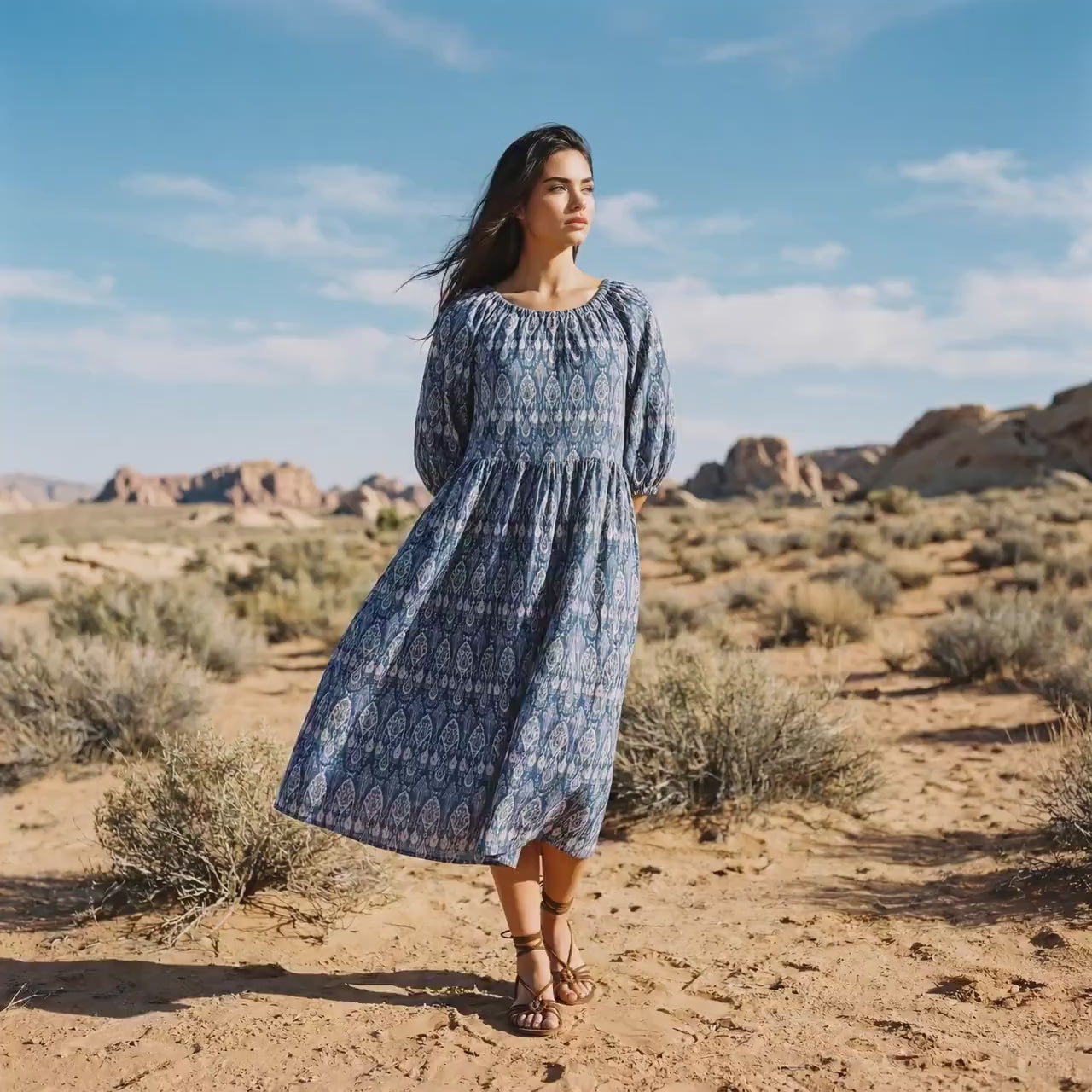 Liberty London Smock Three-quarter Bishop Sleeves Boho Dress, Handmade Personalised Botanical Clothing, Sustainable Womenswear