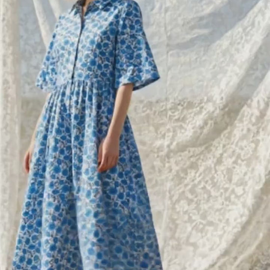 Liberty London Collared Kimono Sleeves Shirtdress, Handmade Botanical Womenswear, Sustainable Slow-fashioned Clothing, Personalised Dress