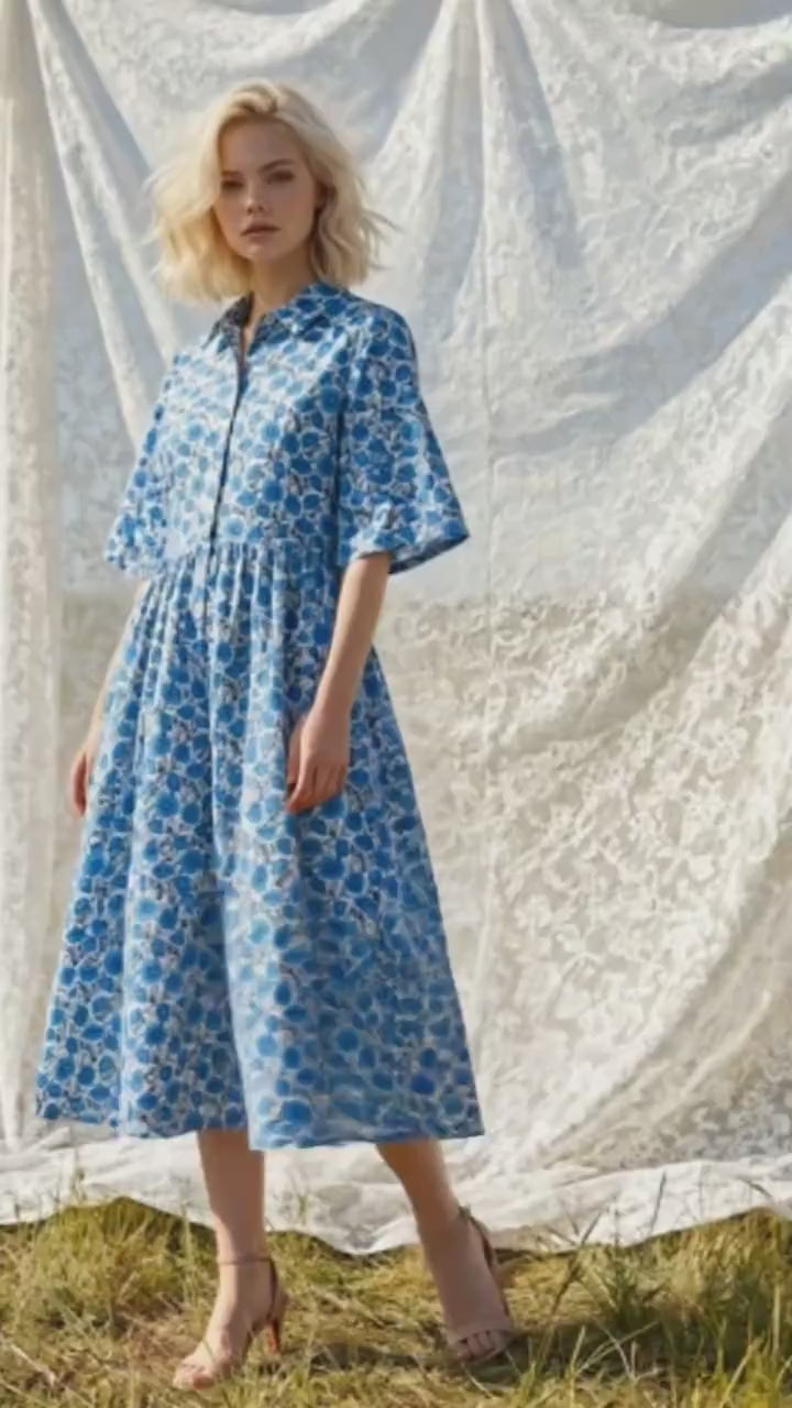 Liberty London Collared Kimono Sleeves Shirtdress, Handmade Botanical Womenswear, Sustainable Slow-fashioned Clothing, Personalised Dress
