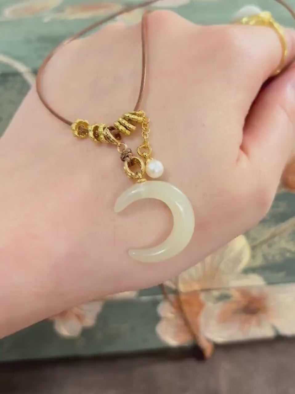 Natural Nephrite Jade Pendant, Half-moon Necklace, Handmade Accessories, Women Unique Stone Pieces, Icy High Quality