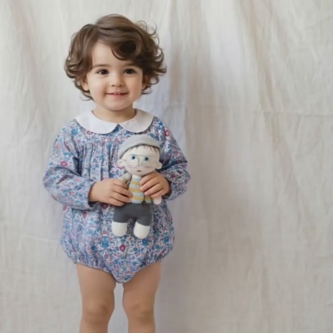 Liberty London Personalised Bubble Playsuit, Long-sleeved Collared Tailoring Romper, Sustainable Handcrafted Timeless Children Clothing