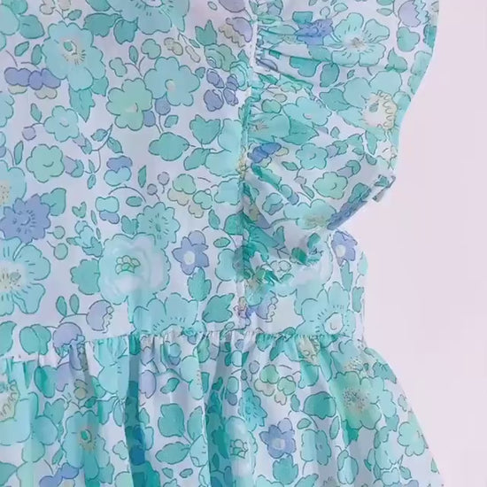 Liberty London Floral-Print Handmade Sleeveless Bubble Romper, Ditsy Botanical Handmade Clothing, Sustainable Slow-fashioned Children-wear