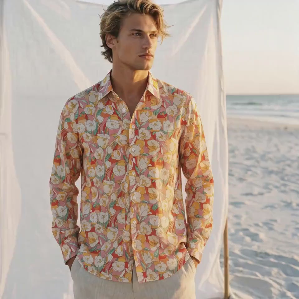 Liberty London Button-Up Long-sleeved Shirt, Handmade Sustainable Tailoring Chemise, Bespoke Personalised Menswear, Botanical Clothing