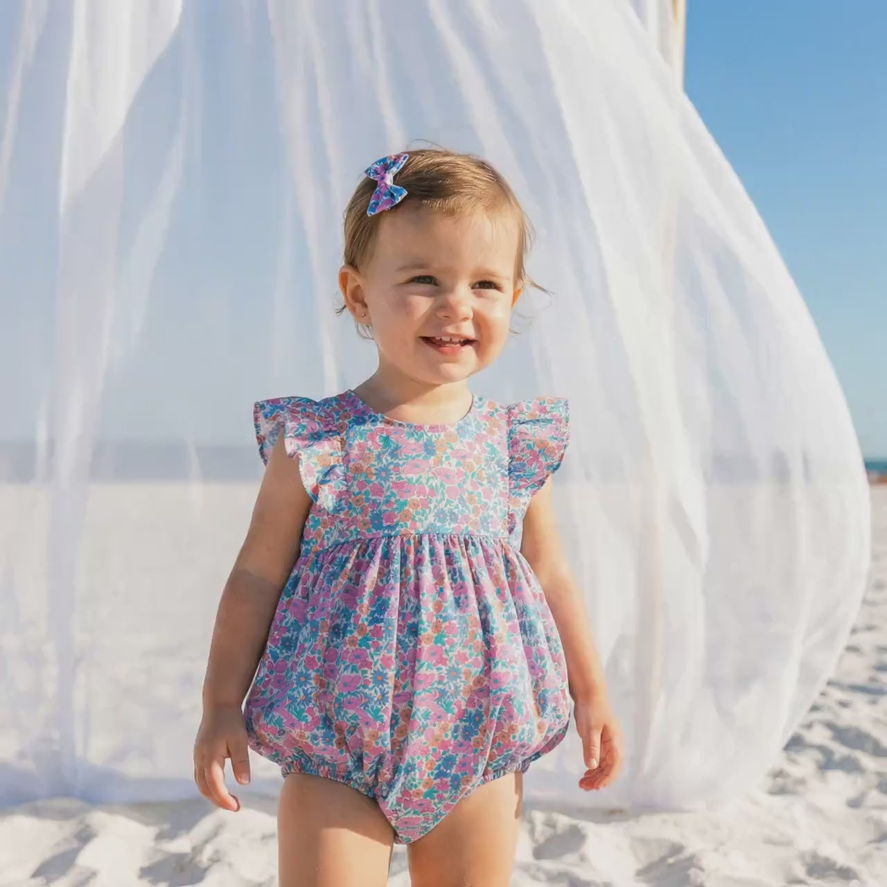 Liberty London Ruffle Sleeveless Bubble Romper, Personalised Children Clothing, Sustainable Ethical-wear, Cotton Lightweight Sunsuit