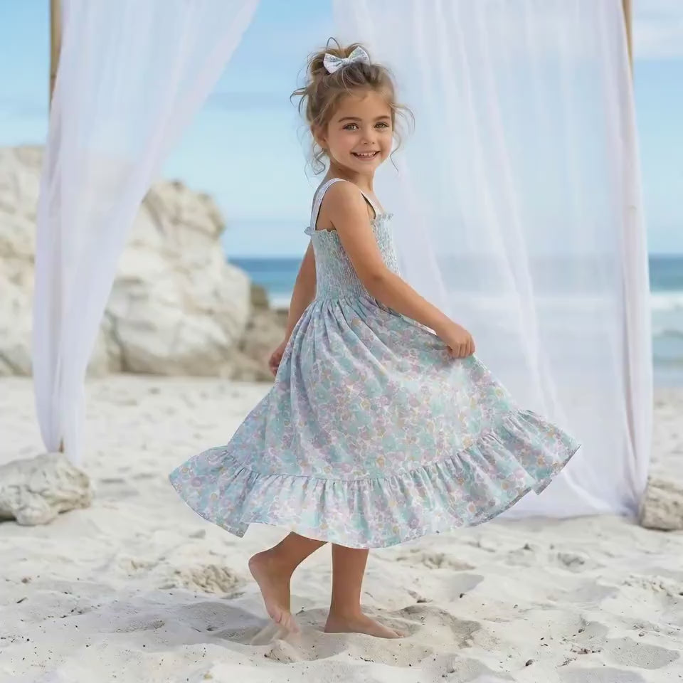 Liberty London Smock Shirred Sundress, Personalised Handmade Cotton Clothing, Customised Sustainable Children-wear, Botanical Dress