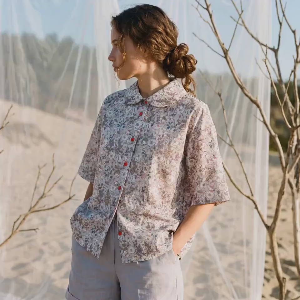 Liberty London Kimono Blouse, Peter Pan Collar Shirt, Handmade Ethical Clothing, Button Up Half Sleeves Top, Personalised Customised Outfit