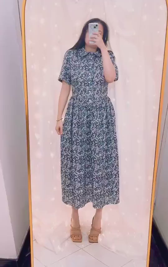 Peter Pan Collar Maxi Dress: Floral Print cotton, Short Sleeve, Liberty of London