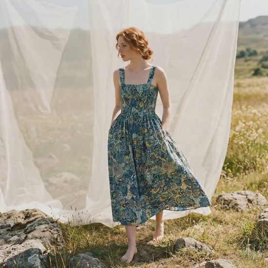 Liberty London Smock Shirred Sundress, Handmade Cotton Womenswear, Botanical Sustainable Clothing, Personalised Tailoring Outfits
