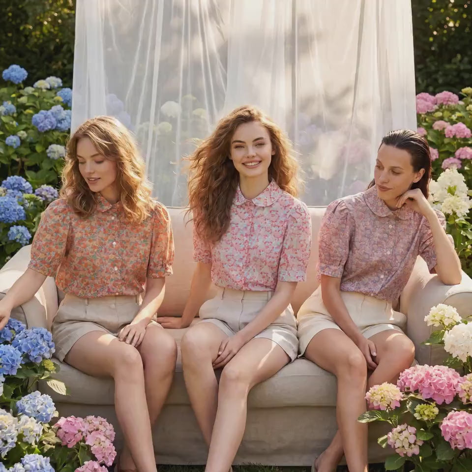 Liberty London Floral Cotton Shirt, Peter Pan Collar, Short Sleeve Top