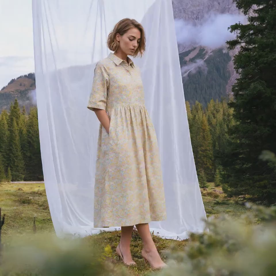 Liberty London Collared Kimono Sleeves Shirtdress, Handmade Botanical Womenswear, Sustainable Slow-fashioned Clothing, Personalised Dress