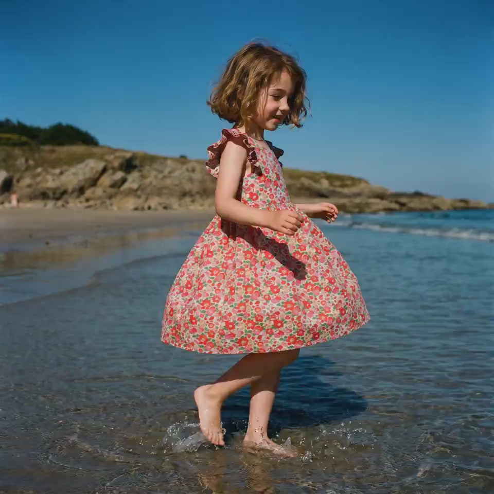 Liberty London Sleeveless Sundress, Handmade Cotton Sustainable Clothing, Personalised Children-wear, Botanical Open Back Dress