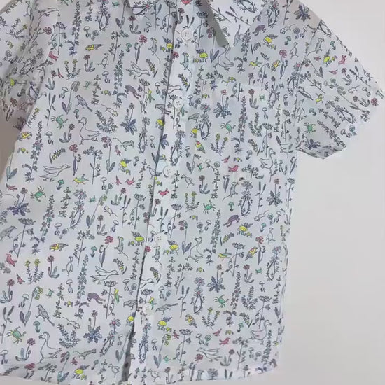 Liberty Fabric Short Sleeve Boy Shirt: Button Up, Animal Print, Botanical Floral