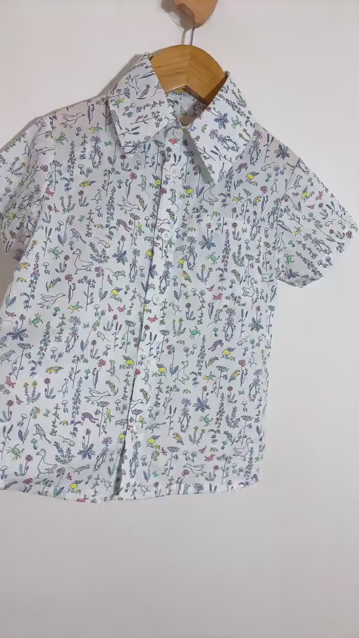 Liberty Fabric Short Sleeve Boy Shirt: Button Up, Animal Print, Botanical Floral