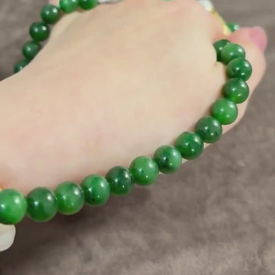Russian Natural Nephrite Jade Necklace, Rich Green 10mm Beads,  Anniversary Special Occasion, Woman Jadeite Jewellery