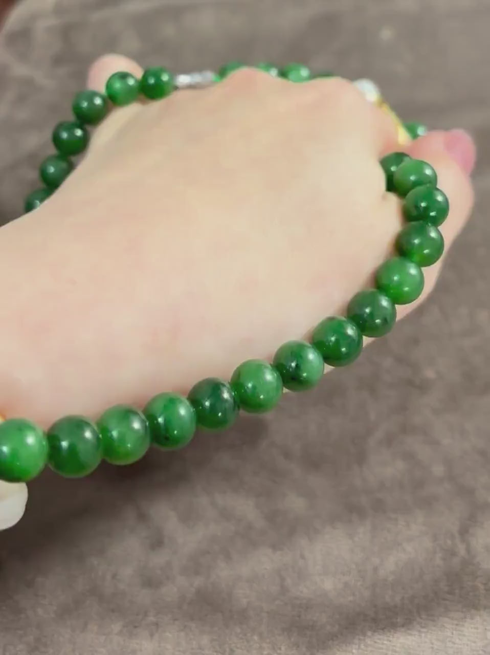 Russian Natural Nephrite Jade Necklace, Rich Green 10mm Beads,  Anniversary Special Occasion, Woman Jadeite Jewellery
