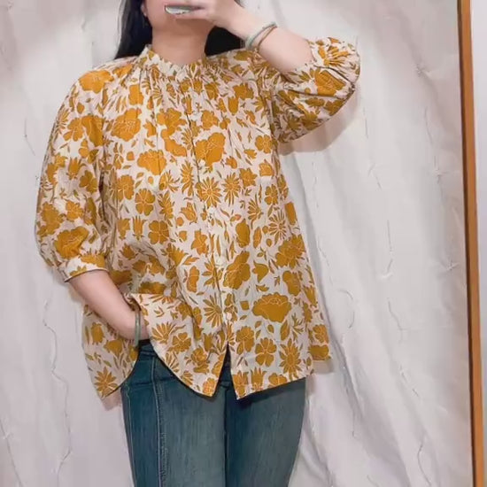 Liberty London Floral Blouse, Mandarin Collar, Tana Lawn Cotton
